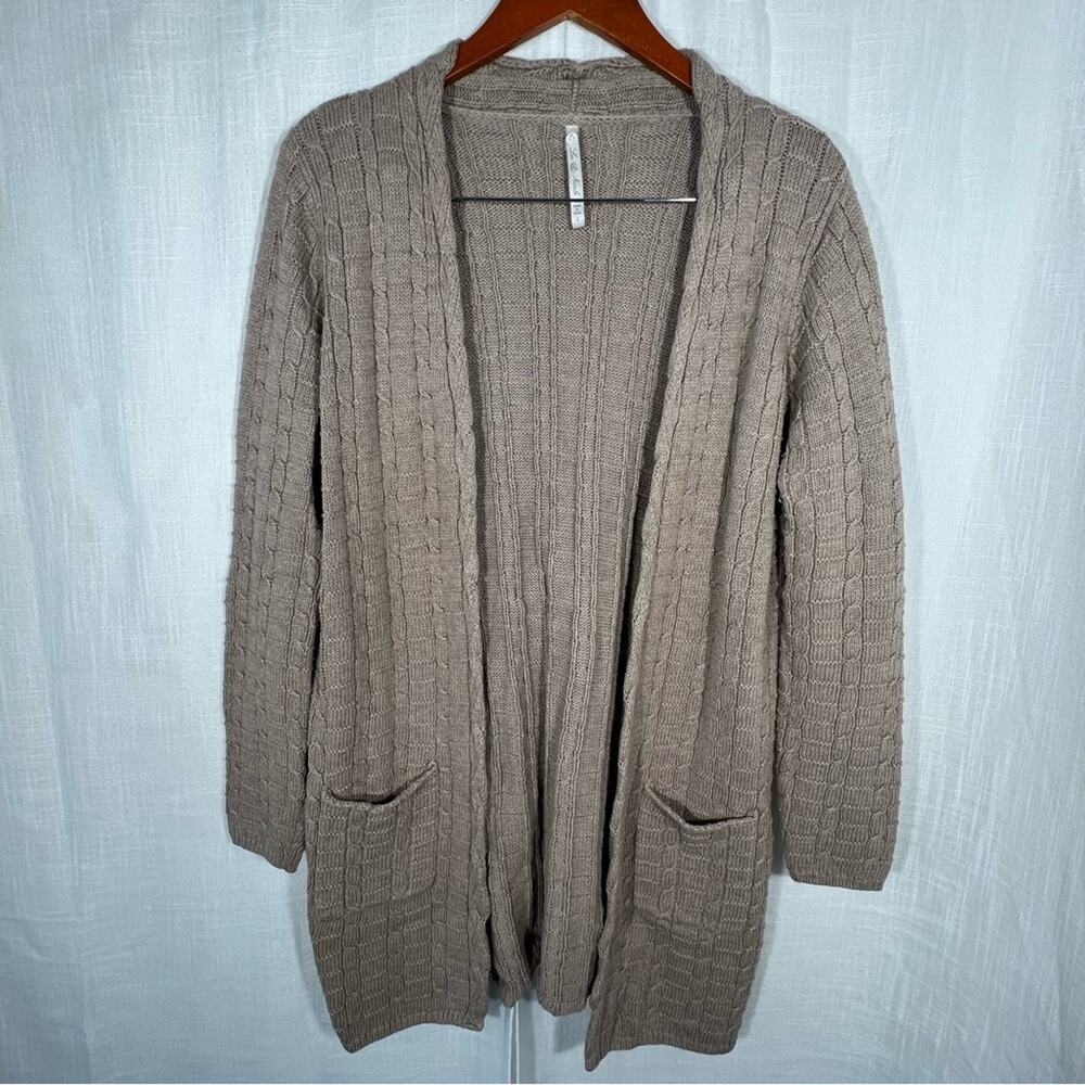 Leo & Nicole Tan Cable Knit Long Cardigan Size L
